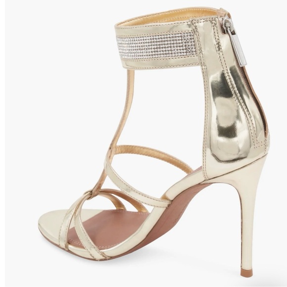 BCBGMaxAzria Shimmering Gold Strappy Heels - Picture 2 of 5